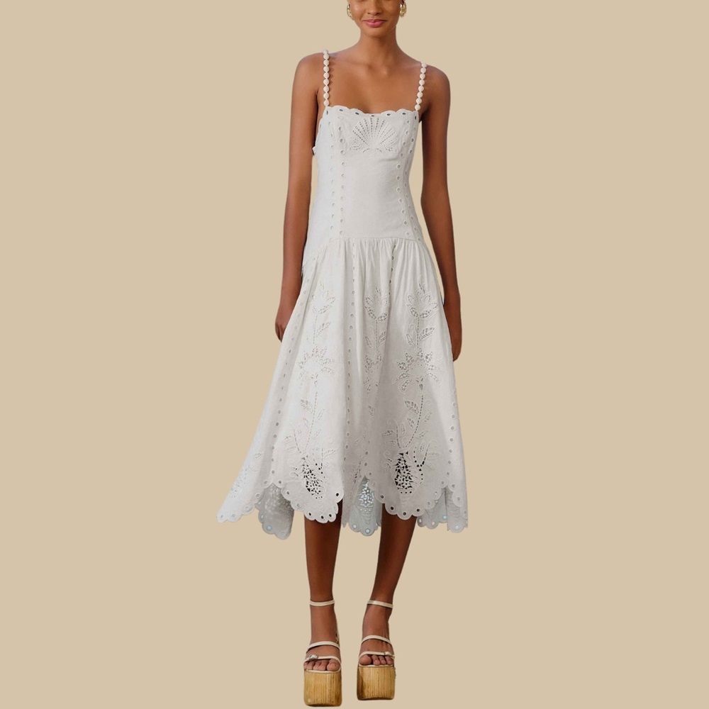 Farm Rio: Richelieu Scalloped Broderie Anglaise Linen-Blend Midi Dress - Picture 7 of 14